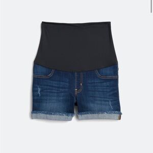 Maternity - Just Black High-Waisted Denim Shorts - Black and Blue